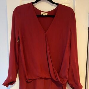 L'AGENCE BURGUNDY SILK WRAP TOP - SIZE SMALL